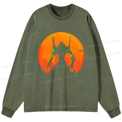 Tokyo-Tiger Robot Warrior Vintage Washed Long Sleeve T-Shirt