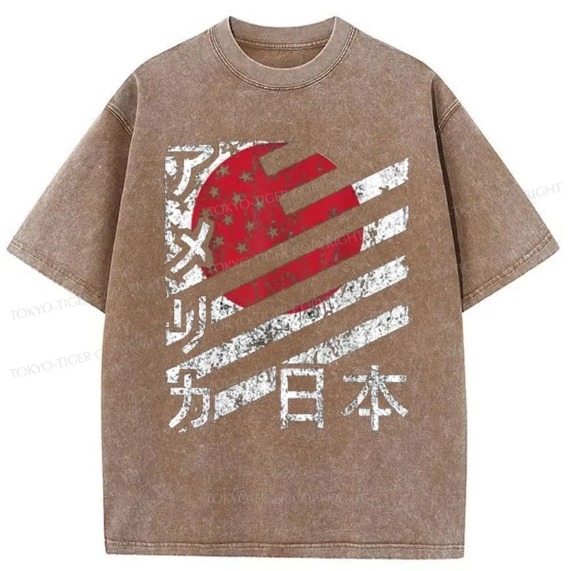 Tokyo-Tiger Combining The Flags Of The USA and Japan Washed T-Shirt