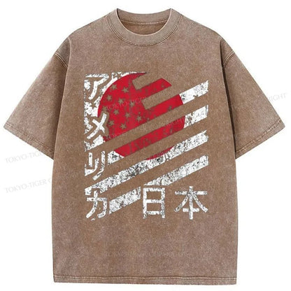 Tokyo-Tiger Combining The Flags Of The USA and Japan Washed T-Shirt