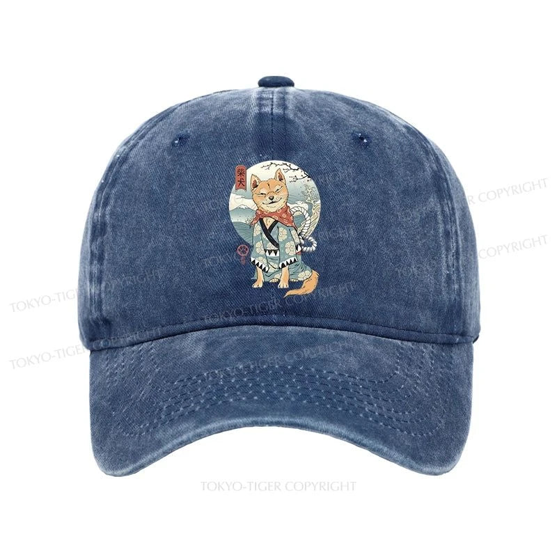 Tokyo-Tiger Samurai Shiba Dog Japanese Washed Cap