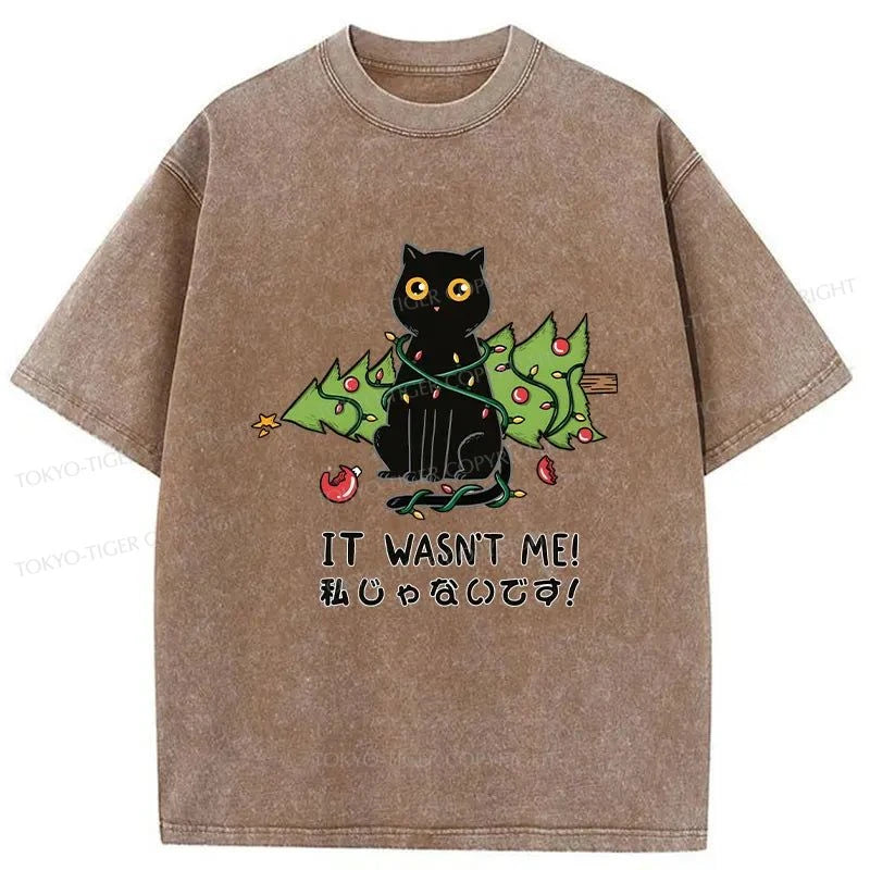 Tokyo-Tiger Cat Destroys Christmas Tree Washed T-Shirt