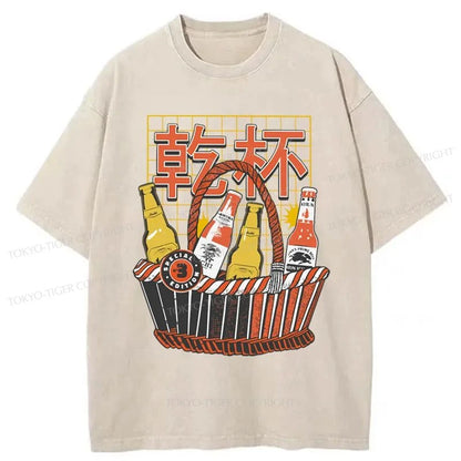 Tokyo-Tiger Have A Beer Together Washed T-Shirt