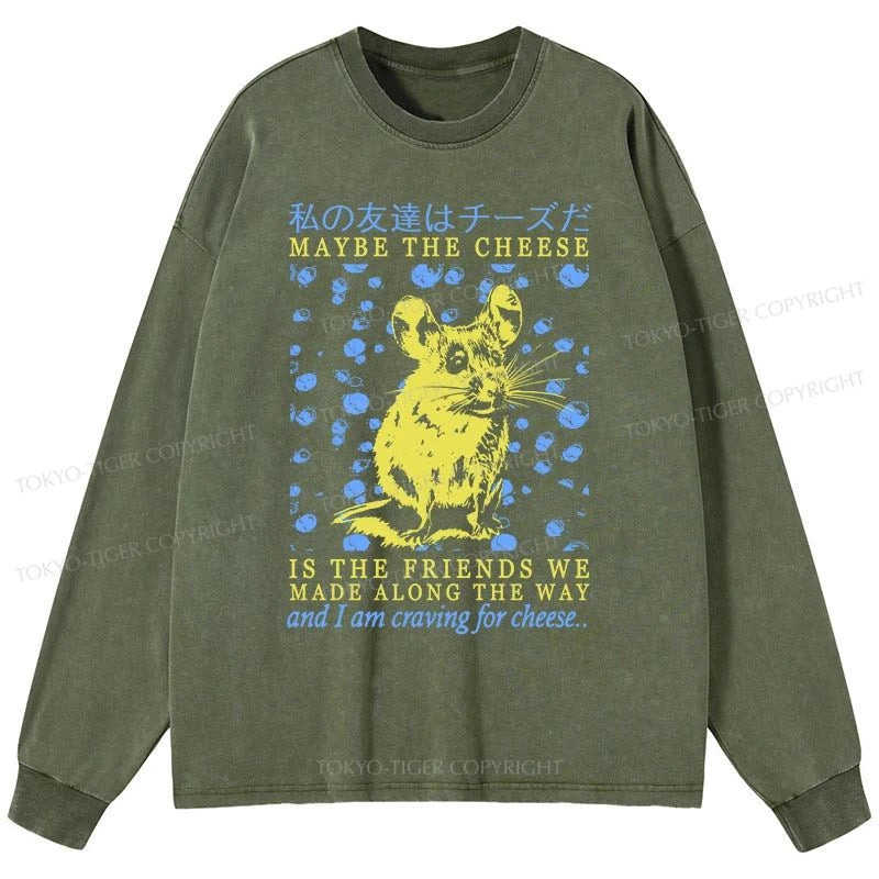 Tokyo-Tiger My Friend Is Cheese Washed Long Sleeve T-Shirt