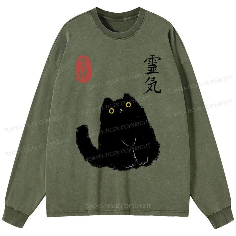 Tokyo-Tiger Black Civet Cat Washed Long Sleeve T-Shirt