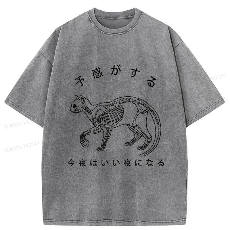 Tokyo-Tiger A Cat Prowling At Night Washed T-Shirt