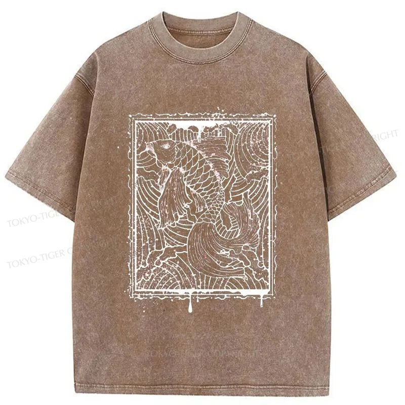 Tokyo-Tiger Japanese Art Koi Fish Washed T-Shirt