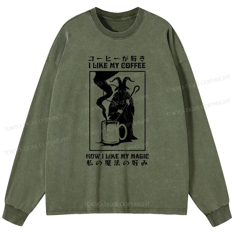 Tokyo-Tiger I Like My Coffee Washed Long Sleeve T-Shirt