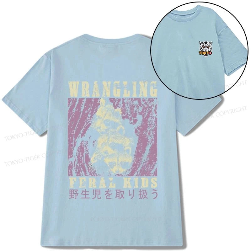 Tokyo-Tiger Wrangling Feral Raccoon Kids Front Back Classic T-Shirt