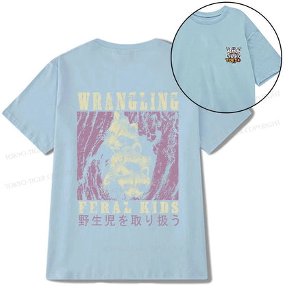 Tokyo-Tiger Wrangling Feral Raccoon Kids Front Back Classic T-Shirt