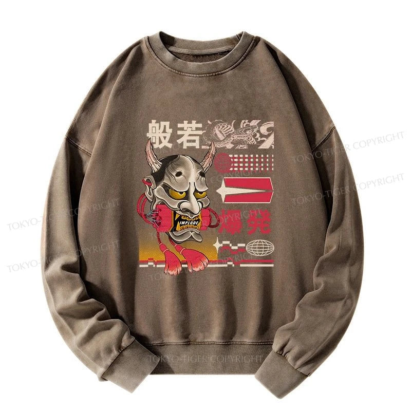 Tokyo-Tiger Hannya Mask Japanese Washed Sweatshirt