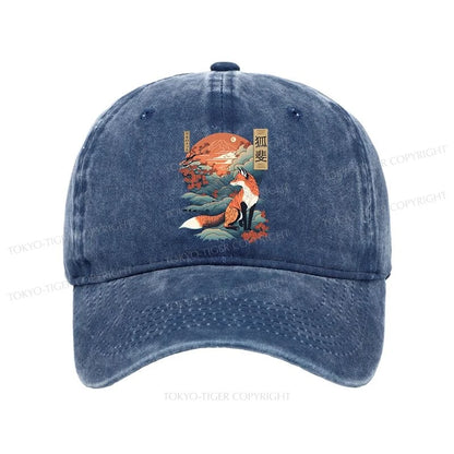 Tokyo-Tiger Japanese Kitsune Fox Sakura Washed Cap