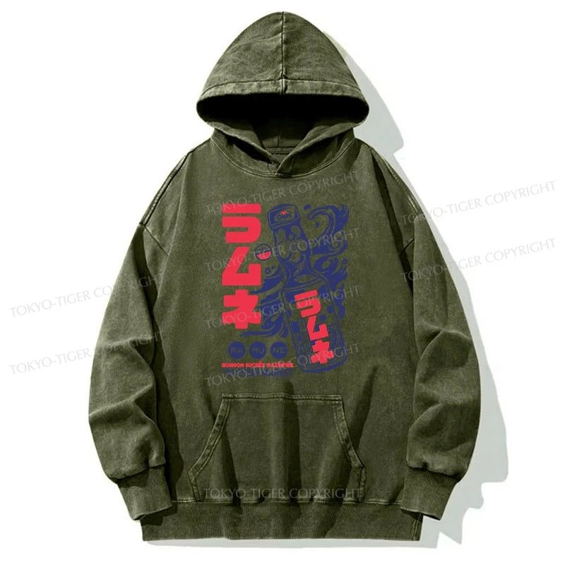 Tokyo-Tiger Ramune Print Japanese Washed Hoodie