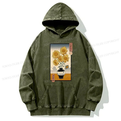 Tokyo-Tiger Sunflowers Ukiyo-e Washed Hoodie