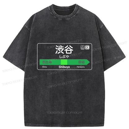 Tokyo-Tiger Shibuya Train Station Sign Washed T-Shirt