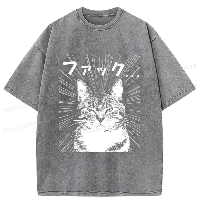 Tokyo-Tiger Angry Cat Washed T-Shirt