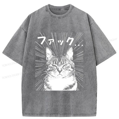 Tokyo-Tiger Angry Cat Washed T-Shirt