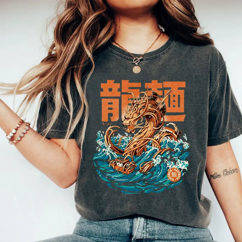 Tokyo-Tiger The Great Ramen Dragon Of Wave Washed T-Shirt