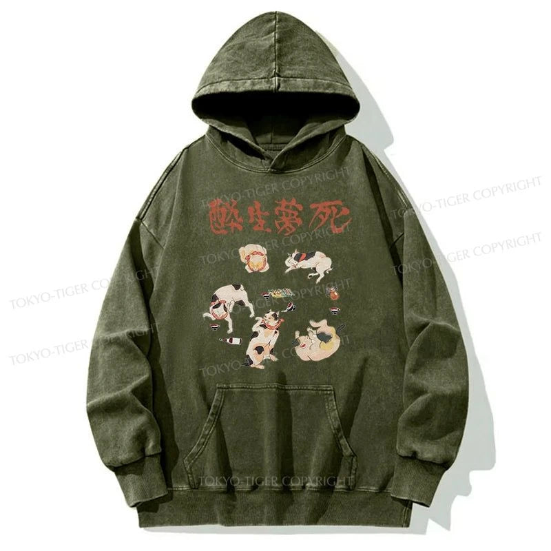 Tokyo-Tiger Drunken Cats Washed Hoodie