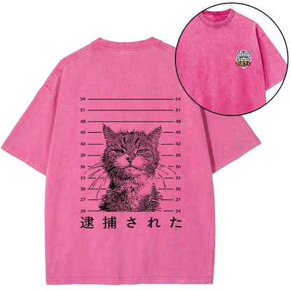 Tokyo-Tiger Cat That Was Arrested Front Back Washed T-Shirt