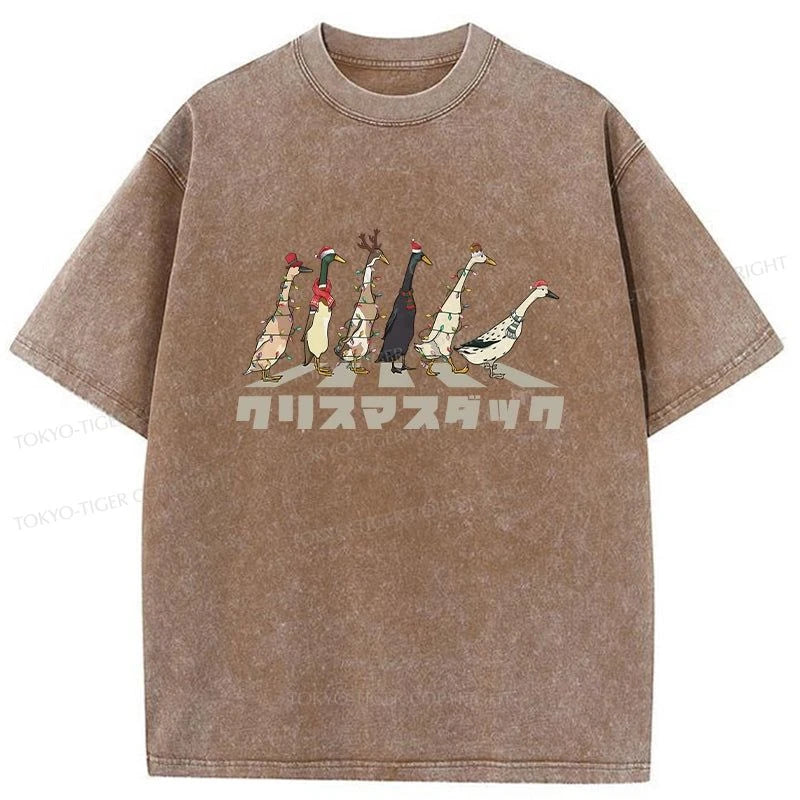 Tokyo-Tiger Funny Christmas Ducks Washed T-Shirt