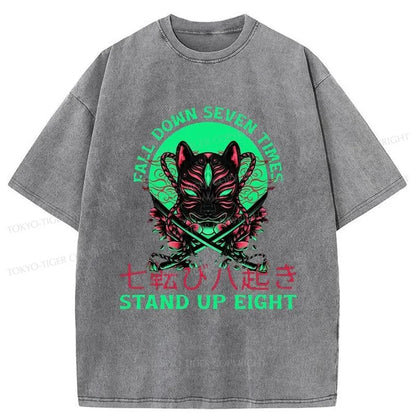 Tokyo-Tiger Fall Down Seven Times Stand Up Eight Washed T-Shirt