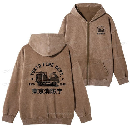 Tokyo-Tiger Tokyo Fire Dept Washed Zip Hoodie