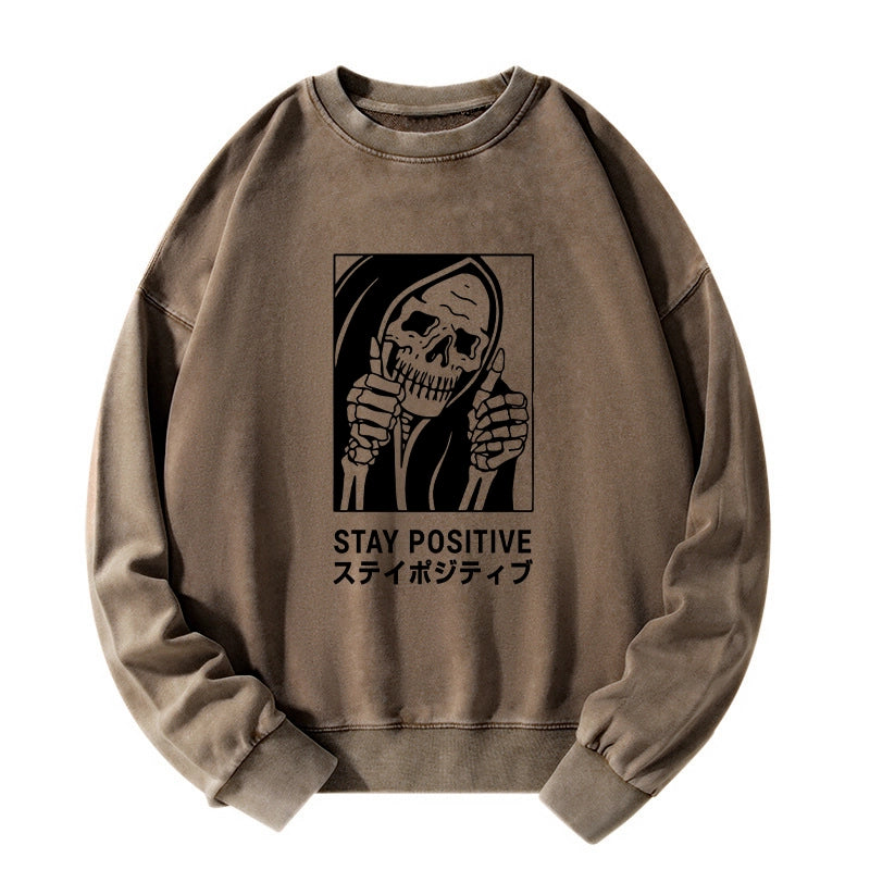 Tokyo-Tiger Stay Positive Skeleton Washed Sweatshirt