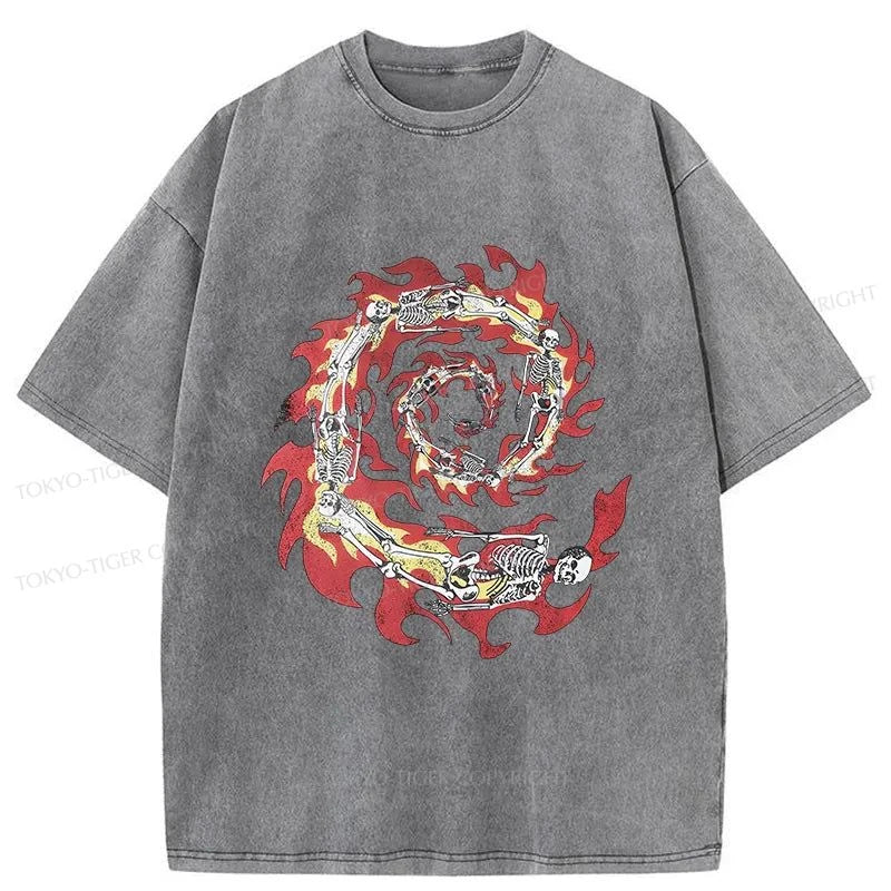 Tokyo-Tiger Skeleton Fire Washed T-Shirt