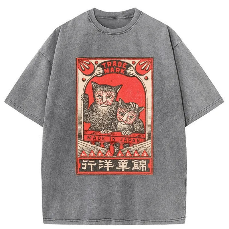 Tokyo-Tiger Two Kittens Japanese Washed T-Shirt