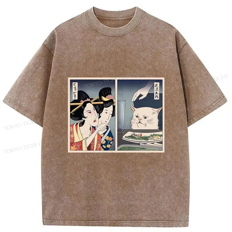 Tokyo-Tiger The Geisha Scolded The Cat Washed T-Shirt