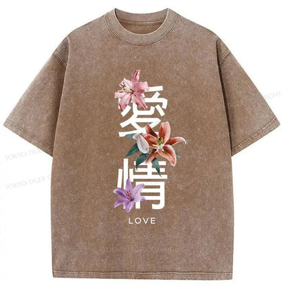 Tokyo-Tiger Japanese Love Kanji Washed T-Shirt