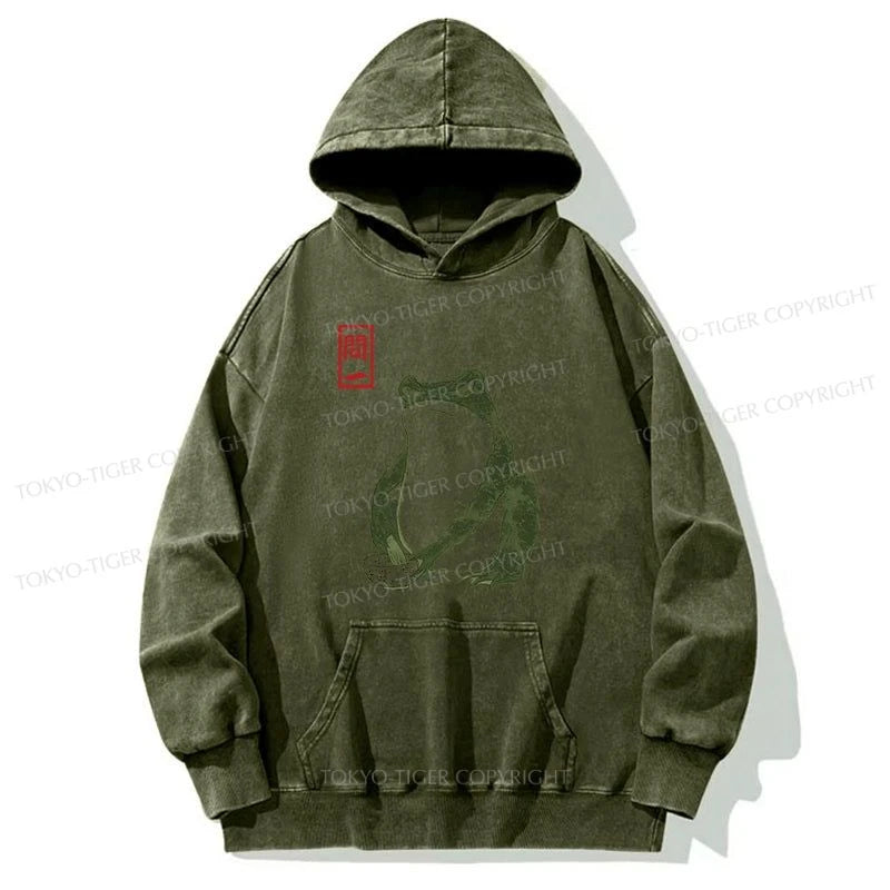 Tokyo-Tiger Woodblock Print Frog Washed Hoodie