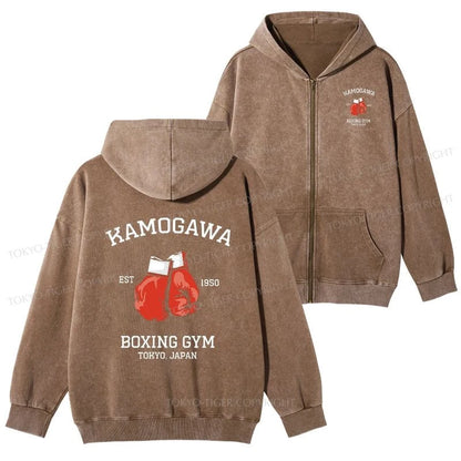 Tokyo-Tiger Retro Boxing Gloves Manga Anime Washed Zip Hoodie