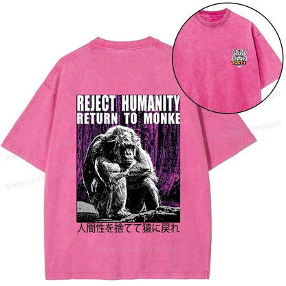 Tokyo-Tiger Reject Humanity Return To Monkey Japan Front Back Washed T-Shirt