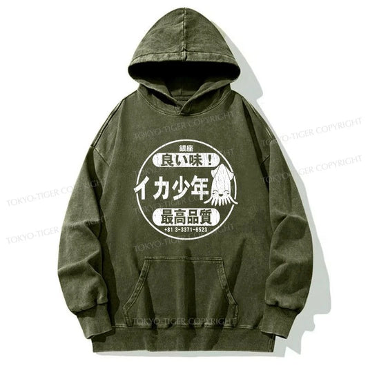 Tokyo-Tiger Ika Squid Boy Restaurant Washed Hoodie