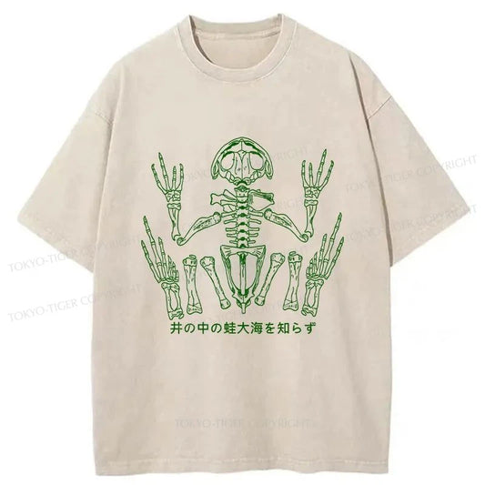 Tokyo-Tiger Frog Skeleton Japanese Washed T-Shirt