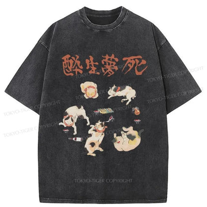 Tokyo-Tiger Drunken Cats Washed T-Shirt