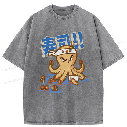 Tokyo-Tiger Sushi Octopus Washed T-Shirt