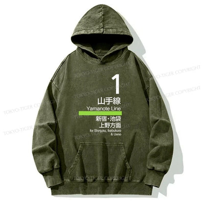 Tokyo-Tiger Tokyo Yamanote Line Platform Sign Washed Hoodie