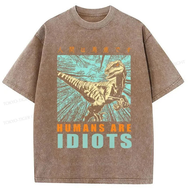 Tokyo-Tiger Mocking Dinosaurs Japanese Washed T-Shirt