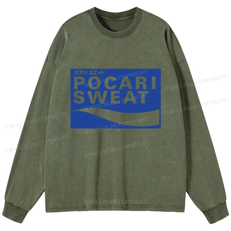 Tokyo-Tiger POCARI SWEAT Logo Washed Long Sleeve T-Shirt