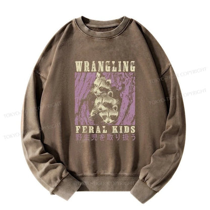 Tokyo-Tiger Wrangling Feral Raccoon Kids Washed Sweatshirt