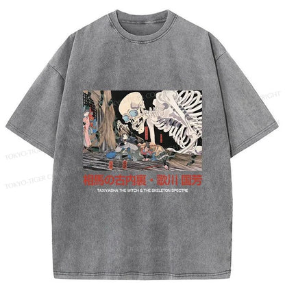 Tokyo-Tiger Japanese Skeleton Painting Retro Washed T-Shirt