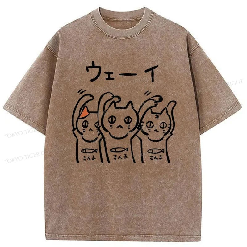 Tokyo-Tiger Rocking Kitty Japanese Washed T-Shirt