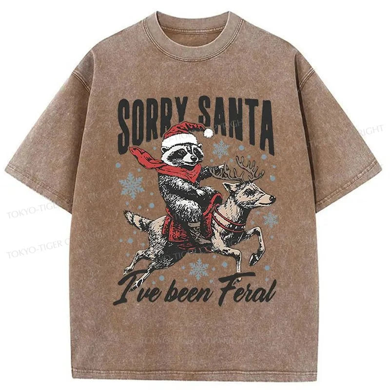 Tokyo-Tiger Funny Raccoon With Santa Washed T-Shirt