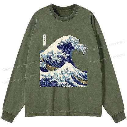 Tokyo-Tiger The Great Wave KanaGawa Washed Long Sleeve T-Shirt