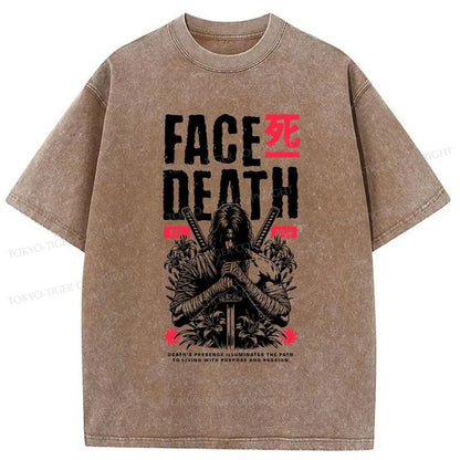 Tokyo-Tiger Samurai Face Death Japanese Washed T-Shirt