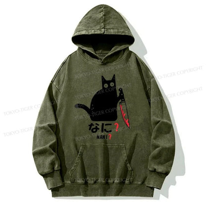 Tokyo-Tiger A Puzzled Cat Holding A Knife Washed Hoodie