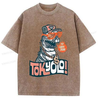 Tokyo-Tiger Stylish Dinosaur Washed T-Shirt