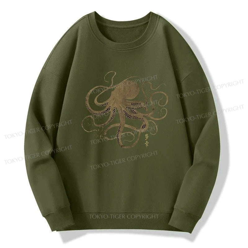 Tokyo-Tiger Octopus Japanese Gold Print Tattoo Sweatshirt